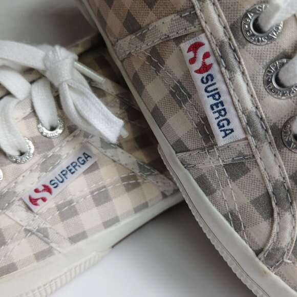 Superga  2750 Grey & White Gingham Check Sneakers  S00CV40  *Super Cute!  Sz 8.5 - Picture 2 of 12